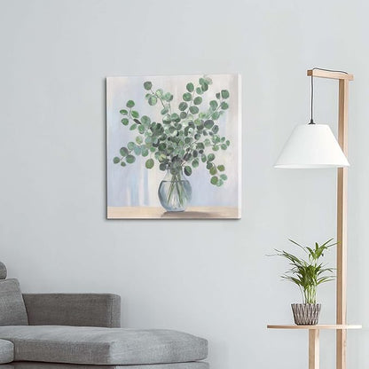 ArtSquare Botanical Leaves Canvas Wall Art - Sage Green Pictures Eucalyptus Plant Decor for Bathroom Bedroom 24x24 Inch