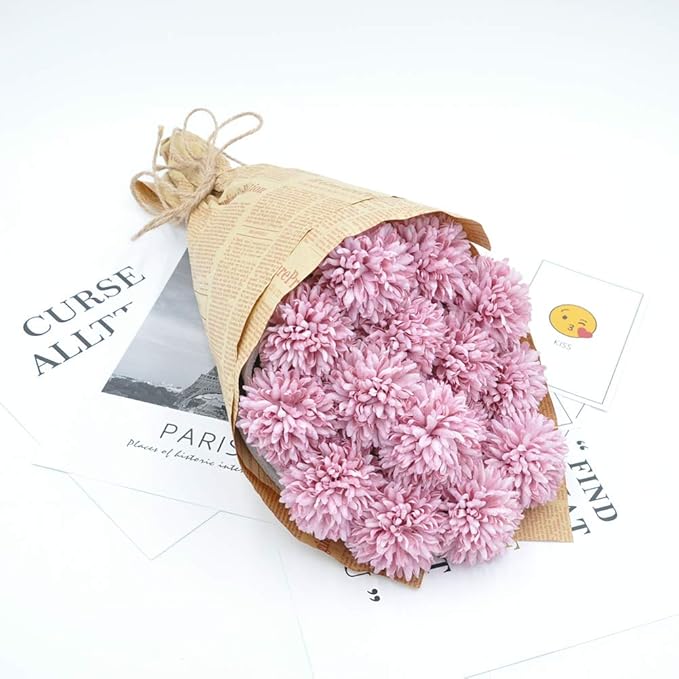 Artificial Flowers Chrysanthemum Ball Flowers Bouquet 10pcs Present for Important People Glorious Moral for Home Office Coffee House Parties and Wedding(Fuchsia)