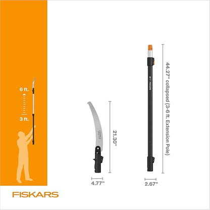 Fiskars XtendControl Extendable Tree Pruner (6 ft), Pole Saw, Adjustable Branch Trimmer with 15" X1 Saw and Hand Saw, 3-6 ft Extension Pole, and Secure Locking System for Precision Cutting