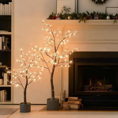 Hairui Lighted Flocked Potted Trees with Timer and Dimmer 4FT 6FT, Snow Dusted Twig Tree with Lights for Indoor Outdoor Home Thanksgiving Christmas Holiday Decoration