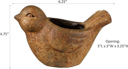 Classic Home and Garden Cement Buddies Animal Planter - Cute Desk Decoration - UV Coated Animal Vase w/Removable Drain Plug - Succulent Planter for Indoor/Outdoor Use (Bird Planter, Rust, Small)