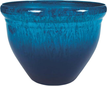 The HC Companies Pizzazz Decorative Round Flower Pots w/Ceramic Look - UV-Resistant Decorative Pot for Outdoor & Indoor Plant Pots - Modern Planter for Flower, Herbs (12” Admiral Blue, Pack of 1)
