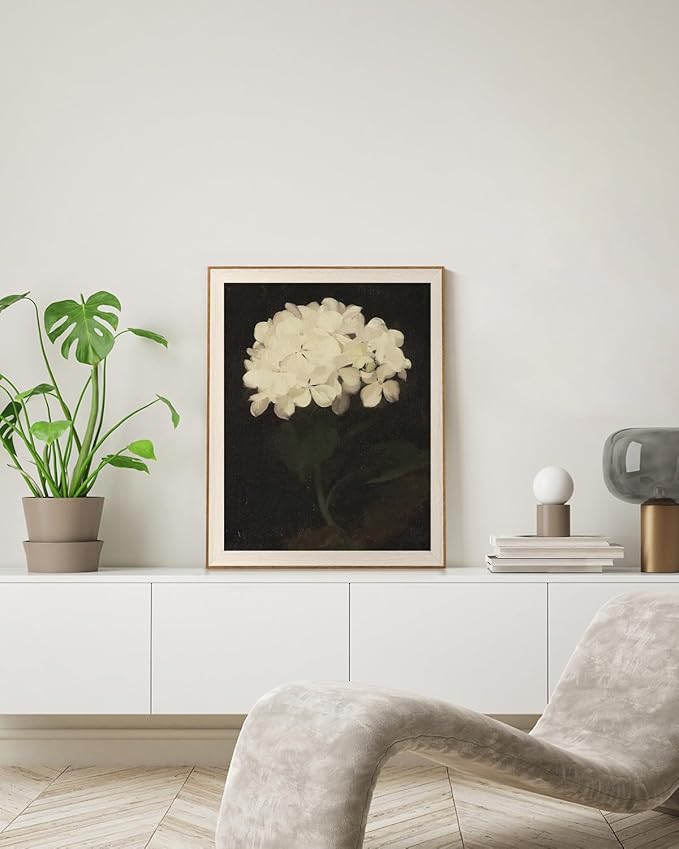 InSimSea Framed Canvas Wall Art Decoration Canvas Wall Art Room Decor, White Hydrangea Oil Painting Canvas Prints, Bedroom Bathroom Wall Pictures Flower Artwork Office Floral Wall Decor 16X20In