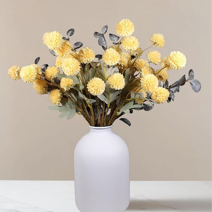 Yellow Flowers Artificial 10 Long Stems Kiku Flower With Eucalyptus, Spring Flowers Decor, Mustard Yellow Decor, Flores Amarillas Artificiales Para Decoracion, Faux Easter Spring Summer Floral Stems
