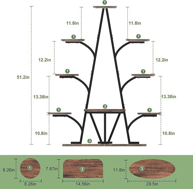 Plant Stand Indoor with Grow Lights - 51" Tall Christmas Tree-Shaped Corner Plant Shelf, 9 Tiered Metal Plant Rack with Adjustable Brightness & Timer, Sturdy Display Stand for Plants, Balcony Decor (Black)