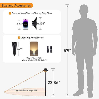 Gardenreet Brass Low Voltage Landscape Lighting - 12V LED Path Lights IP65 Waterproof, Hard-Wired Pathway Light Black for Outside Walkway Garden with 3W 2700K Warm White G4 Replaceable Bulb (6 Pack)