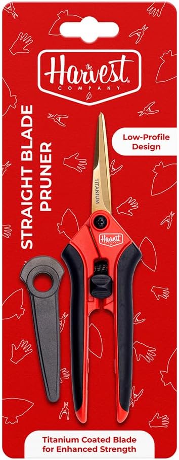 The Harvest Company Low Profile Straight Titanium Pruner, 6.5 Inch Garden Shears, Titanium Blade, Precision Gardening Scissors with Soft Gel Handle