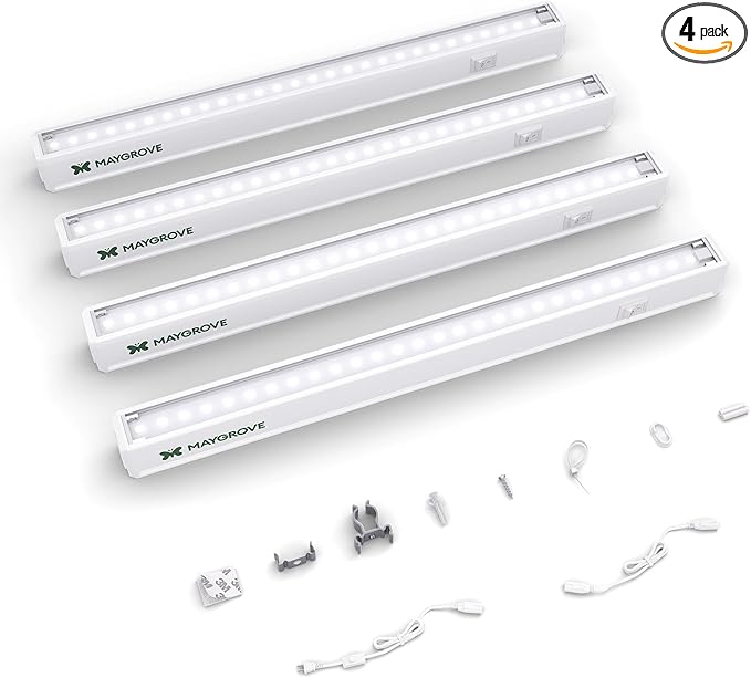 Grow Lights for Indoor Plants 1FT, Sun-Like Full Spectrum 5000K Grow Light, 28W(4 x 7W), T5 LED Grow Light Strips for Indoor Plants and Flowers, High PPFD, Linkable, White, 4-Pack