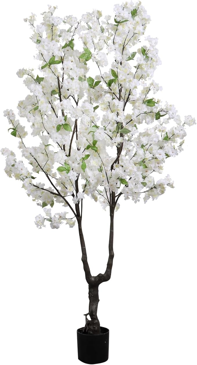 Faux Cherry Blossom Tree Artificial White Flowering Trees Fake Cherry Blossom Decorative Tree 6FT Indoor for Christmas New Year Home Decor