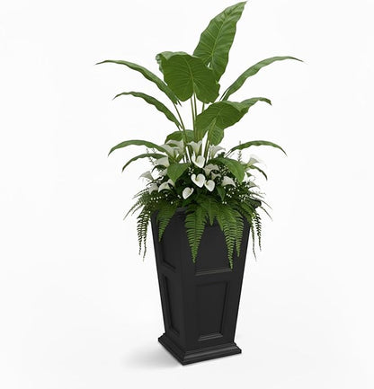 Mayne Fairview 28-Inch Self-Watering Tall Planter with Reversible Planter Insert, Classic Inset Panels, New England Architecture Design, UV & Weather Resistant, Indoor/Outdoor Use, Black