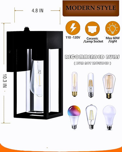 Dusk to Dawn Outdoor Lights, Waterproof Porch Lights 2 Pack, Exterior Lighting Fixtures with Cylinder Lampshade, LED Wall Sconce Light for House Porch Patio Front Door Garage.