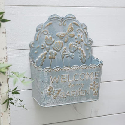 Decorative Hanging Wall Basket Shabby Chic Wall Planter for Indoor Planters Decor Blue Wall Planter Holder Metal Hanging Planter Wall Mounted Planter for Farmhouse Garden Wall Decor