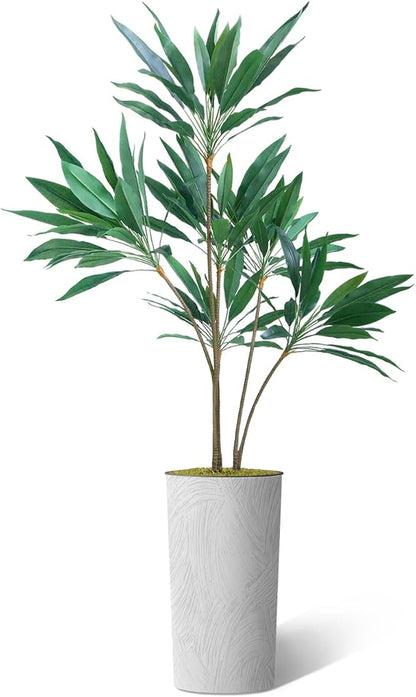 SIGNWIN Artificial Tree in White Marble Effect Planter, Fake Dracaena Tree Silk Tree for Indoor and Outdoor Home Decoration - 66" Overall Tall (Plant Pot Plus Tree)