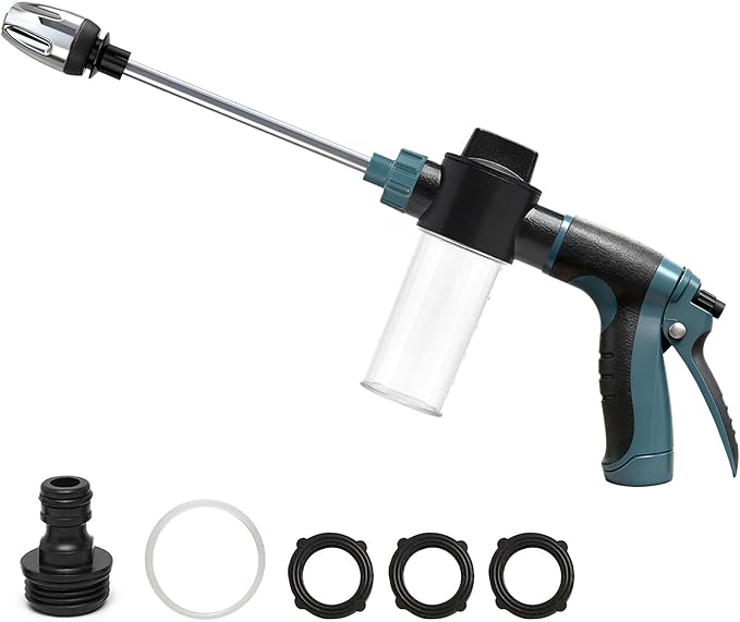 High Pressure Soap Sprayer for Garden Hose, Foam Gun Car Wash Sprayer with 3.5oz/100cc Plastic Soap Dispenser Bottle, Adjustable Nozzle for Gardening, Solar Panel Cleaning, Pet Showering (Blue)