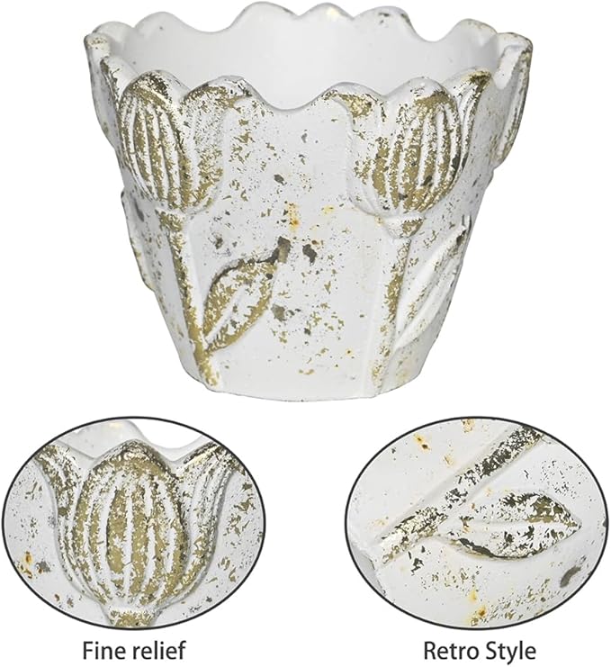 5.63" Rustic Cement Plant Pot Succulent Planters for Outdoor/Indoor Plants Vintage Tulip Planter Pot Cylinder Round Flower Pot for Succulent/Herbs/Violets, Home Garden Balcony Decor White