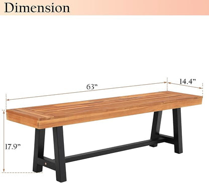 Sophia & William Outdoor Bench Garden Bench Wood 63", Patio Dining Bench Weatherproof, Wooden Park Front Porch Benches for Outside, Backless Acacia Wood Bench Long Narrow Clearance, Teak