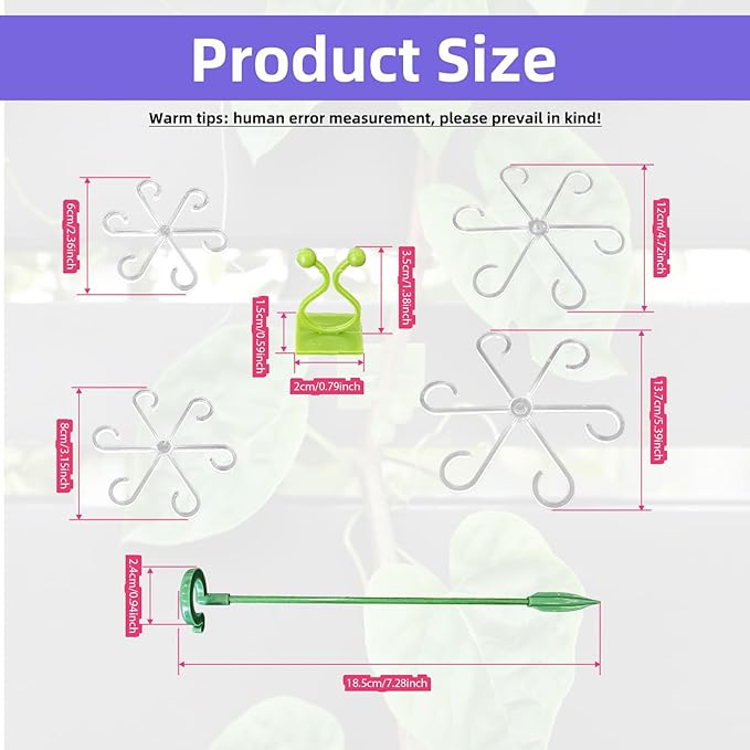 12 Pcs Transparent Plant Stem Support, Reusable Invisible Plastic Stem Support Holders, with 30 Pcs Plant Climbing Wall Clips and 4 Pcs 7 Inch Support Stakes for Monstera Vertical Growth