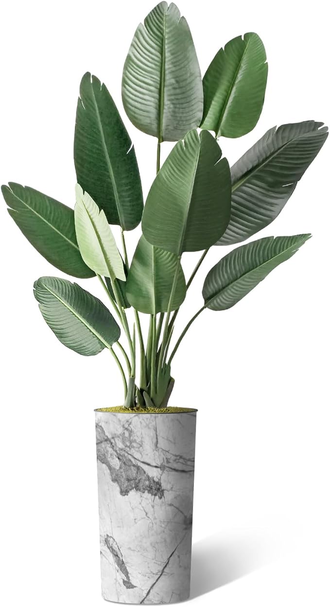 Artificial Tree in Gray Marble Effect Planter, Fake Bird of Paradise Silk Trees for Indoor and Outdoor Home Decoration - 67" Overall Tall (Plant Pot Plus Tree)
