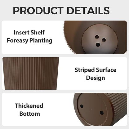 Tall Outdoor Planter Set of 2-23.6" Large Striped Plastic Flower Pots, Decorative Indoor/Outdoor Planters for Porch, Patio, Balcony & Garden, Brown