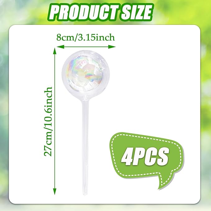 4 Pcs Large Plant Watering Globes,Self Watering Planter Insert Plant Accessories,Rainbow Gradient Glass Watering Devices for Vacation,Travel,Indoor,Outdoor,Home,Garden,10.6" L×3.15" D