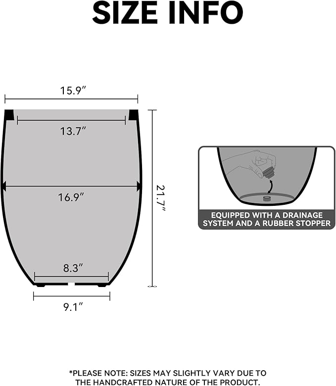 Kante 21.7 Inch Tall Concrete Planter, Large Indoor Outdoor Plant Pot with Drainage, Smooth Weathered Concrete Finish with Painted Interior, Ideal for Porch, Home, Garden, Patio