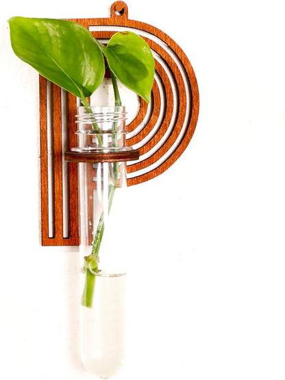 Wood Letter Wall Planter Terrariums Propagation Station with Test Tube Clear Flower Vase for Hydroponics Custom Vertical Garden Walnut DIY Home Decor Hanging Plant Holder Alphabet