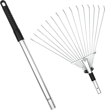 Buyplus Adjustable Garden Leaf Rake - 24 to 63 Inch Telescopic Metal Expandable Folding Leaves Rake, Metal Rake for Leaves, Yard Rakes for Lawn Yard, Flowers Beds, Black