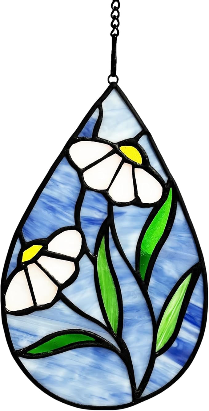 Daisy Stained Glass Window Hangings Flower Suncatcher Ornament, Handmade Tiffany Style Stained Glass Flower Decor Gifts for Women Mom Teacher,Wedding Birthday Christmas Celebration Gifts