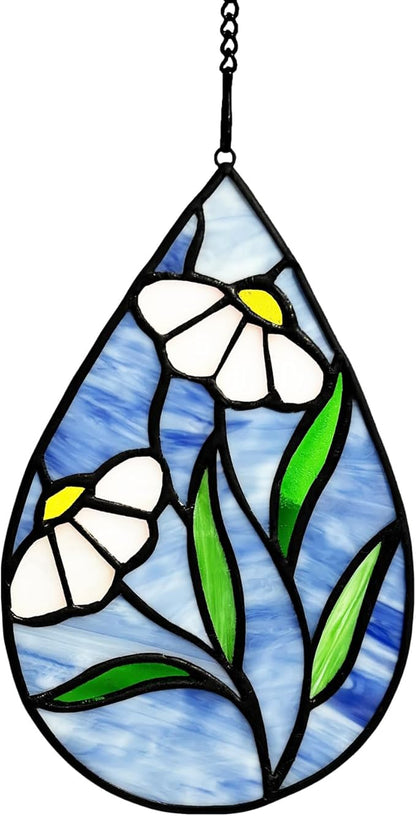 Daisy Stained Glass Window Hangings Flower Suncatcher Ornament, Handmade Tiffany Style Stained Glass Flower Decor Gifts for Women Mom Teacher,Wedding Birthday Christmas Celebration Gifts