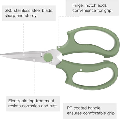 Housolution Flower Scissors, Strong Floral Shears,3PCS Premium Steel Garden Pruning Shears Floral Fruits Leaf Scissors Hand Pruner Snip Trimming Tool for Gardening Flower Arrangement, Green