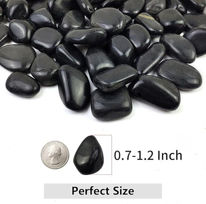 Black Pebbles for Indoor Plants, Natural Polished River Rocks, Small Decorative Stones for Planters Vase Fish Tank Aquariums Landscaping Garden, 2lbs
