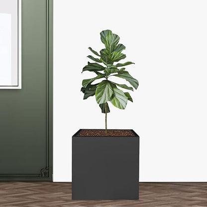 DYNAMI Square Planter Box,24x24x24in Steel Metal Planters Large Cube Plant Pot for Outdoors,Modern Heavy Duty Flower Pot for Patio, Deck, Yard, Garden (Black, 24in)