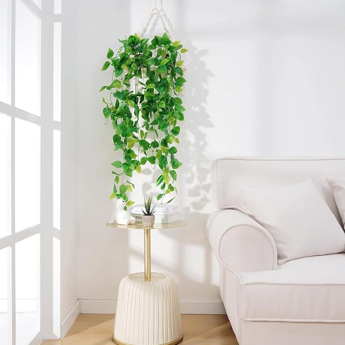 BLEUM CADE Fake Hanging Plants, 8pcs Artificial Hanging Plant, Faux Pothos Vines Hanging Plant Greenery for Wall Home Living Room Indoor Outdoor Decor (No Baskets)