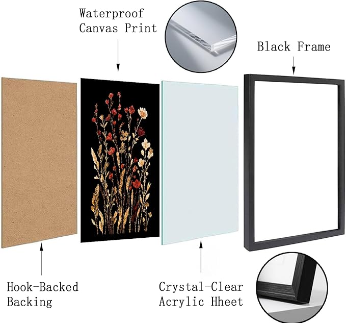 Bathroom Wall Art Decor Canvas Art Wall Decor Framed Flower Wall Art Decor Artwork for Walls Pictures for Bathroom Bedroom 12x16 Inchs Blooming in Dark Flowers Wall Decorations Hallway Over Bed Decor