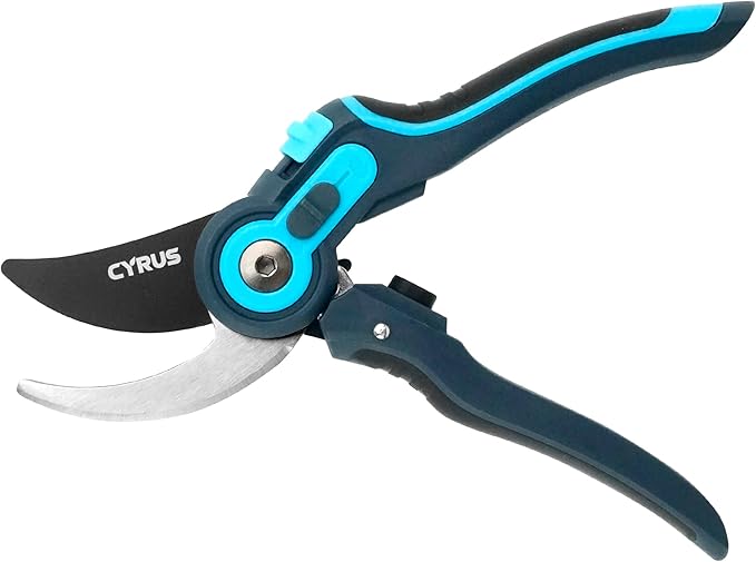 CYRUS Adjustable labor-saving Pruning Shears, Garden Shears with Non-Stick Carbon Steel Blade, 0.866 Inch Cutting Diameter, Safety Lock & Anti-Slip TPR Handle for Gardening, Flower Trimming