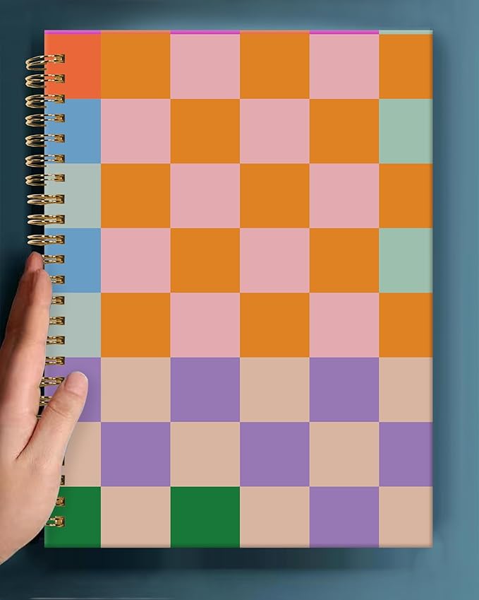 Spiral Journal Notebook,A5 Hardcover Lined Journals for Women Girl 6 x 8.3 in,120 Pages Thick Paper,Cute College Ruled Writing Notebook for Gifts Office Work School(Colorful Checkered)