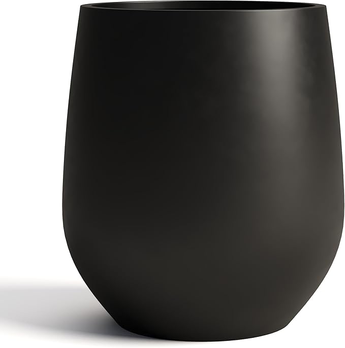 DTY Signature Mount Wilson Modern Indoor Outdoor Fiberstone Tapered Planter, Lightweight, Weather Resistant Garden Pot with Drainage Hole & Rubber Plug, Planter for Christmas Decor - Black, Small
