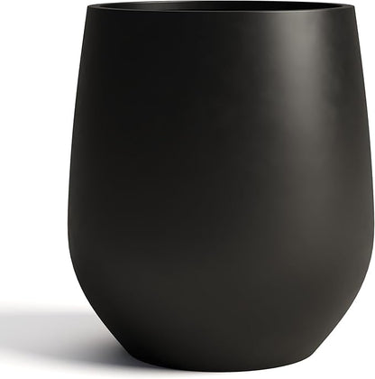 DTY Signature Mount Wilson Modern Indoor Outdoor Fiberstone Tapered Planter, Lightweight, Weather Resistant Garden Pot with Drainage Hole & Rubber Plug, Planter for Christmas Decor - Black, Small