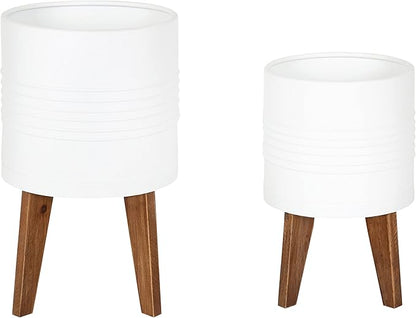 Kate and Laurel Gavri Rustic Farmhouse Metal and Wood Tabletop Planter Set; 2 Piece; White; Decorative Metal Planter Centerpiece for Table