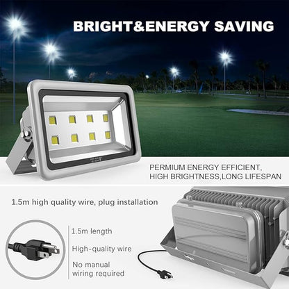 400W LED Flood Light Outdoor,2400W Equivalent 40000LM 6000K Daylight White Super Bright FloodLight with Plug,85-285V IP66 Waterproof Commercial Lighting for Fields,Counts,Arena,Stadium
