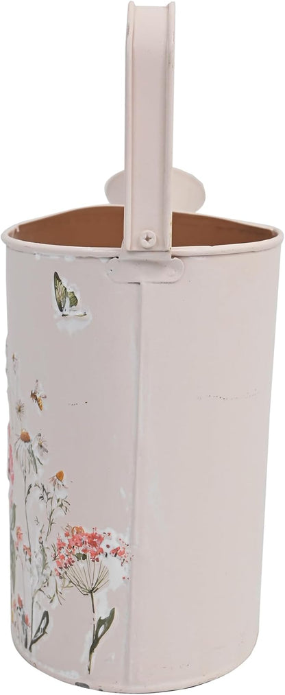 Vintage Floral Metal Watering Can for Indoor/Outdoor Plants, Pink Functional Garden Waterer with Long Spout, Garden Water Pot Rustic Decor for Home Garden Patio