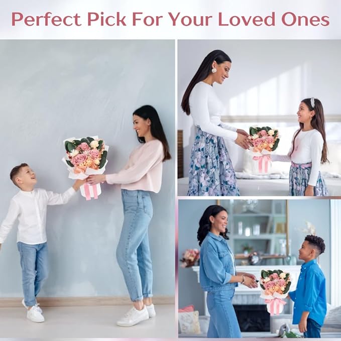 Forever Flowers Bouquet, Preserved Long-Lasting Pastel Pink Roses, Vase-Ready Arrangement for Birthday, Anniversary, Graduation, Valentine’s Day, Mother’s Day Gifts for Women