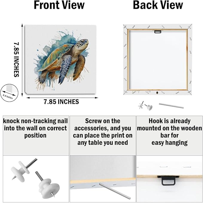 4 Pcs Watercolor Octopus Sea Turtle Seahorse Jellyfish Canvas Wall Art Framed Sea Animals Art Posters Pictures Wall Decor Ocean Canvas Decoration Artwork for Walls Home Living Room Bedroom Office