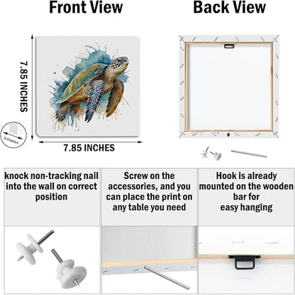 4 Pcs Watercolor Octopus Sea Turtle Seahorse Jellyfish Canvas Wall Art Framed Sea Animals Art Posters Pictures Wall Decor Ocean Canvas Decoration Artwork for Walls Home Living Room Bedroom Office
