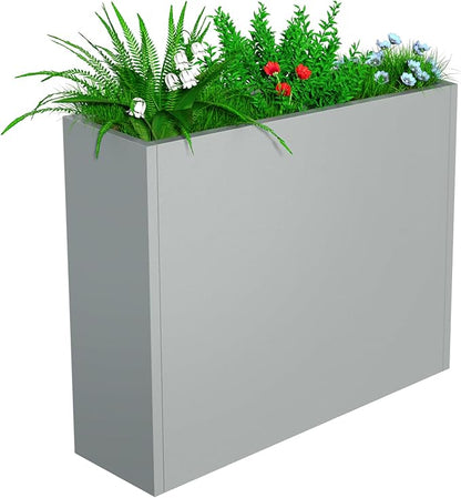 Tall Metal Planter Box, 38" L x 10" W x 30" H Large Outdoor Planters with Drainage & Adjustable Shelf, Heavy Duty Steel Rectangular Planter for Patio, Balcony, Indoor(Gray)