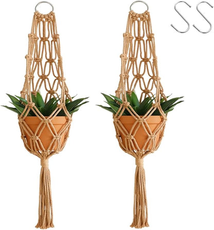 Artilady Hanging Planter for Indoor Plants Macrame Plant Hanger Large Hanging Plant Holder Brown Plants Basket White Rope Boho Original Wall Decor