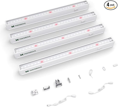 Grow Lights for Indoor Plants 1FT, Red-Enhanced Full Spectrum 5000K Grow Light, 28W(4 x 7W), T5 LED Grow Light Strips for Leafy Greens and Vegetables, High PPFD, Linkable, White, 4-Pack