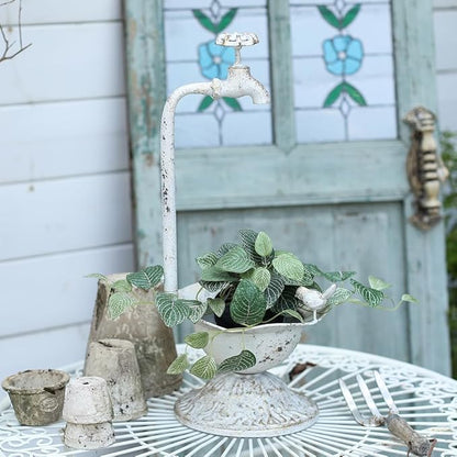 Unique Planters for Indoor Outdoor Plants, Rustic Succulent Planters, Outdoor Flower Pots, Indoor Succulent Plant Pots, Metal Tap Design, Home and Garden Decor (White)
