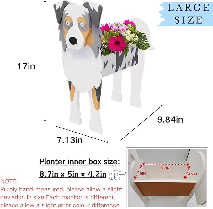 Australian Shepherd Dog Planter Plant Pots,Cute Large Dog Flower Planter,Gifts for Pet Lovers,Unique Animal Plant Pots,Office,Indoor Outdoor Garden Decor(9.84 * 7.13 * 17in)