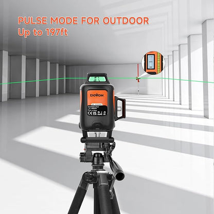 4D Laser Level with Tripod : Dual Batteries Laser Level 360 Self Leveling Green Hard Toolbox for Construction Floor Tiling Ceiling, Class Ⅱ, Y4-360G-KIT